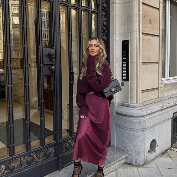 Burgundy Satin Slip Skirt - Picture 2 of 6